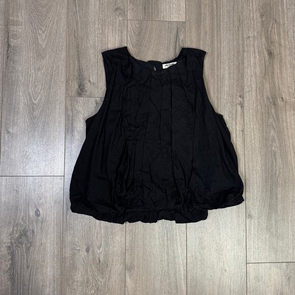 Madewell Sleeveless Crewneck Bubble Top SZ M Black Pullover Lined Stretch Cotton - Picture 4 of 8